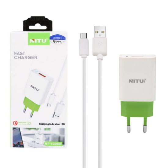 شارژر دیواری فست شارژ دو پورت نیتو مدل NT-TC066F به همراه کابل تبدیل Type-C